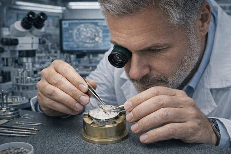 プロの時計修理技師のロレックス修理の作業風景