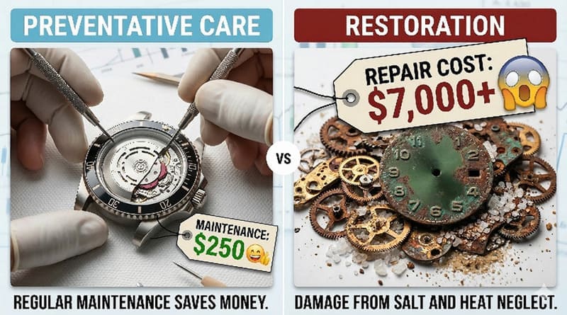 予防保守の重要性と放置による高額な修復費用の対比図