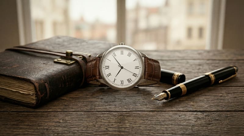 クラシックなアナログ腕時計の静物写真