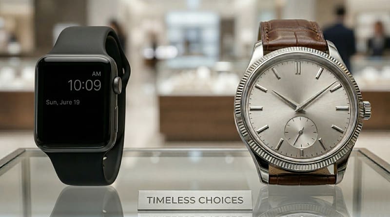 スマートウォッチと高級腕時計の同時展示