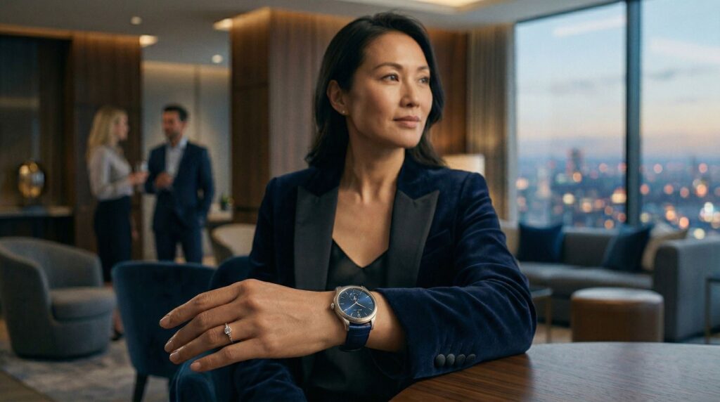 上品な人物の手首の高級腕時計を強調したイメージ