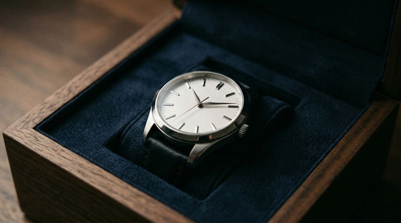 大切に保管されている白文字盤腕時計