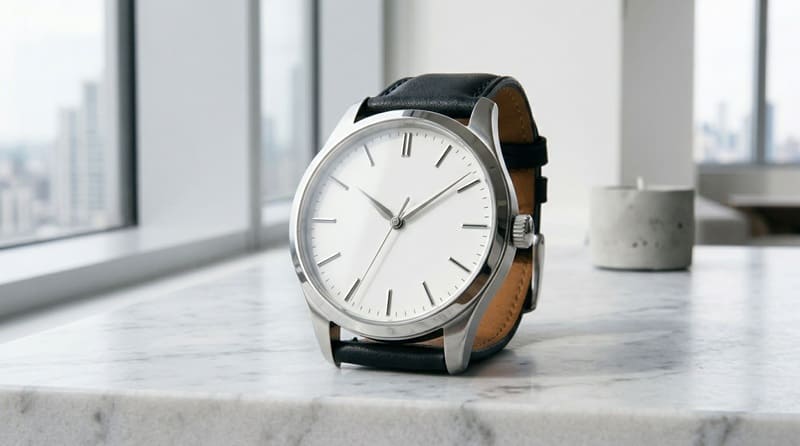 大理石のテーブルと白文字盤腕