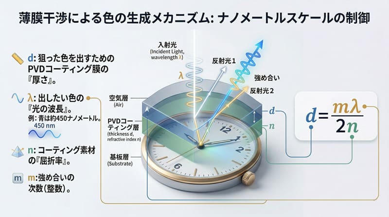 薄膜干渉による色の生成メカニズムのインフォグラフィック