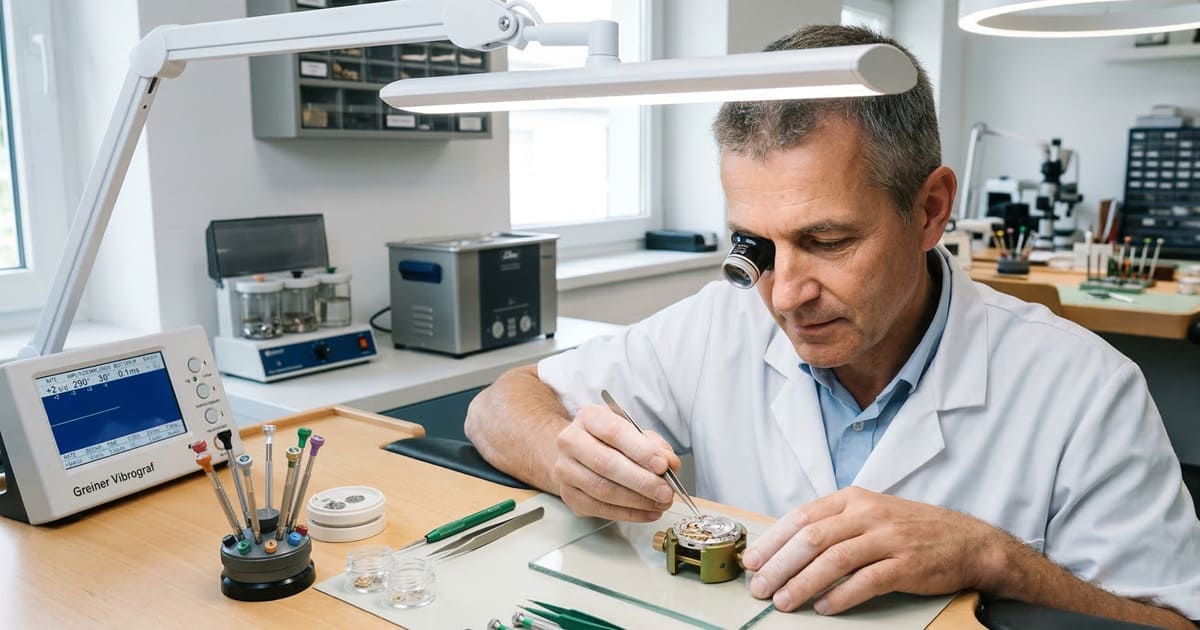 ロレックスのメンテナンスを行う時計修理技師