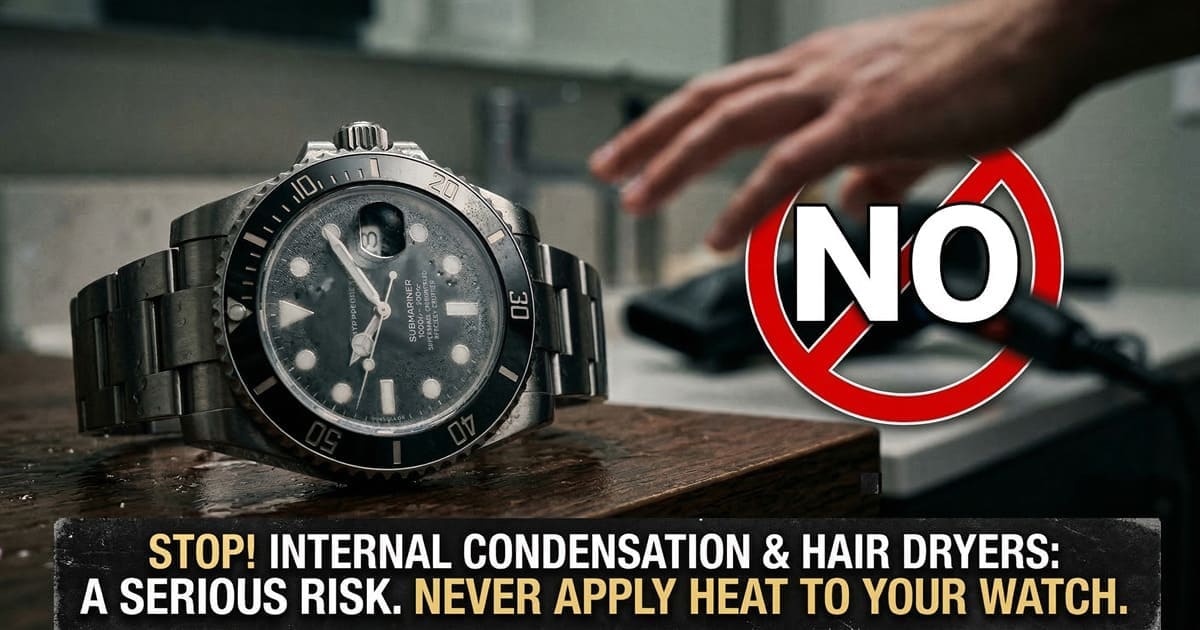 ロレックスの時計の内部結露の解決にヘアドライヤーを使うな！注意喚起の画像