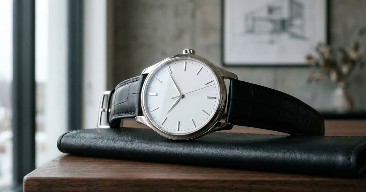 上品な印象の純白の文字盤腕時計