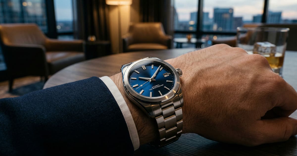 青文字盤の高級腕時計をはめたイメージアップ